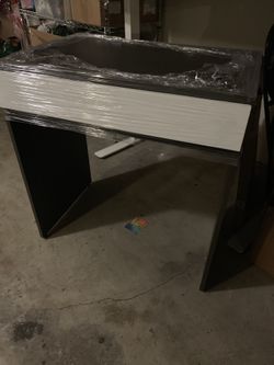White and brown side desk