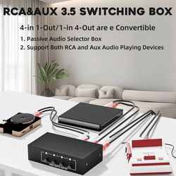 ⭐️ NEW Audio Switcher Box 4 in 1 Out Passive Bidirectional Analog RCA 3.5mm