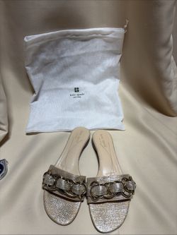 Kate Spade New York Gold Leather Slide Chain Sandals Sz 7.5