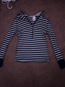 Grey and Navy Blue Long Sleeve Hoodie - No Boundaries Youth