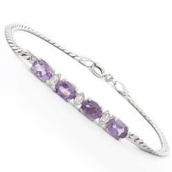 2.78 CTW Natural Amethyst & Diamonds Rhodium Plated Designer Bracelet Size 7.9 Inches | Estimated Retail Value: $1,949 (AMG)