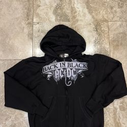 Y2K Anthill Trading Authentic  Rockware AC/DC Back In Black Zip Up Hoodie  Large