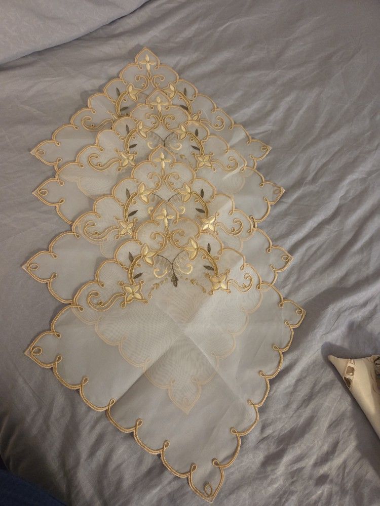 4 Decor 12Inch Retro Lace Embroidery Placemat Doilies Coasters Cup Mat for Home Wedding