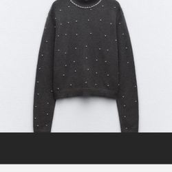 Zara Grey Pearl Sweater