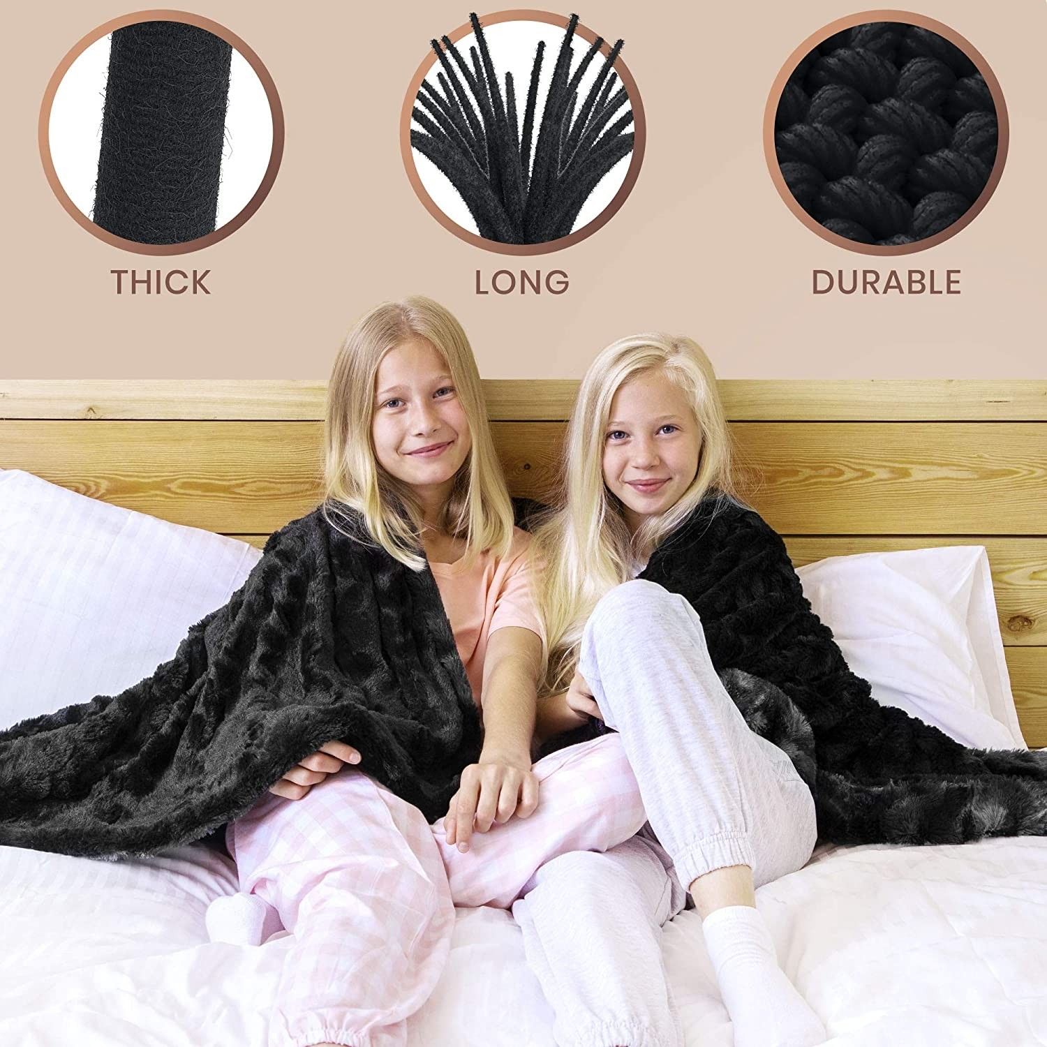 Luxury Faux Fur Throw Blanket - Ultra Soft and Fluffy - Plush for Couch Bed and Living Room - Fall Winter and Spring - 50x65 (Full Size) Black