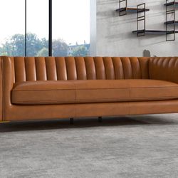 Kendra Cognac Genuine Leather Sofa Kendra Mid Century Modern Luxury Genuine Leather Couch in Cognac