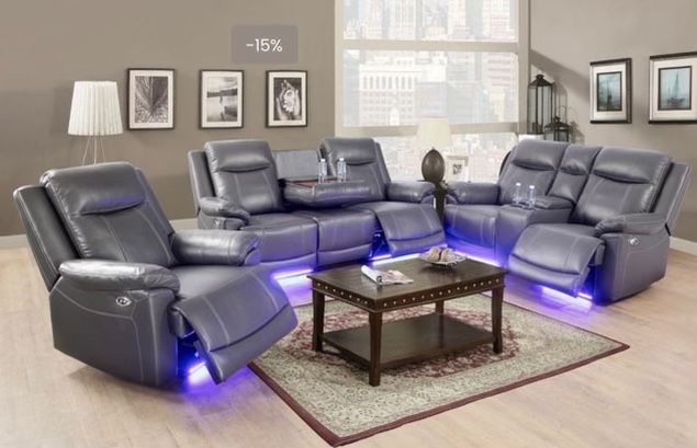 Power Electric Gray Leather Fully reclining Couch Set (BLACK FRIDAY)
