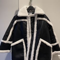 NWT Mango Faux Shearling Leather-Effect Coat 