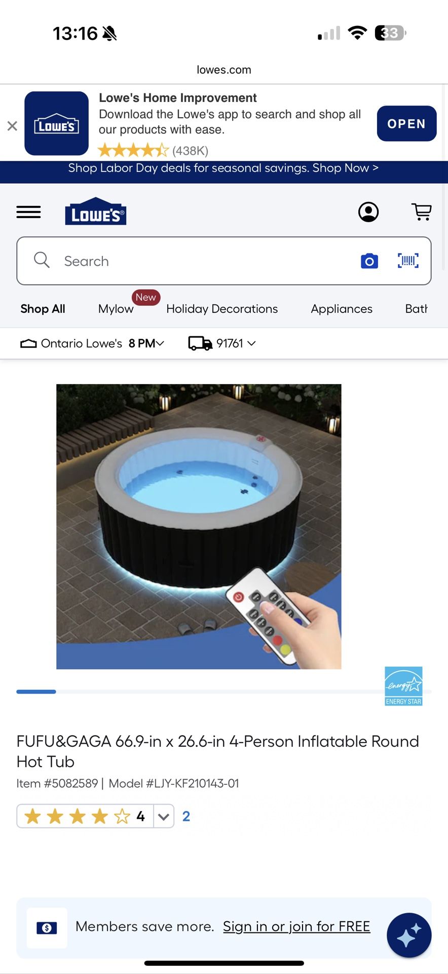 66.9-in x 26.6-in 4-Person Inflatable Round Hot Tub