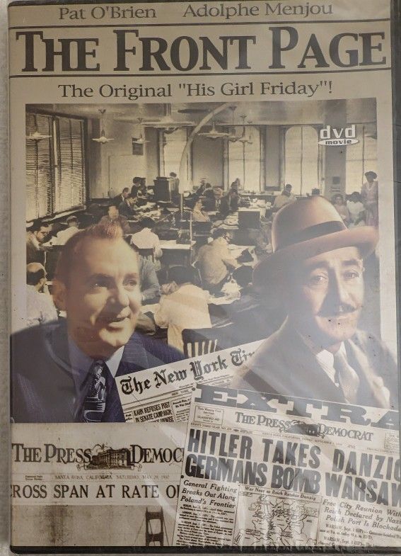The Front Page The Original "His Girl Friday" NEW DVD, Comedy, B+W 101 Min 1931 Pat O'Brien, Hildy
