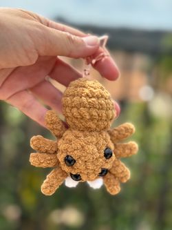 Crochet Light Brown Jumping Spider 🕷️ plushie on Keychain
