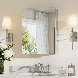 Silver Medicine Cabinet w Mirror~NEW~14 in. W x 18 in. H~KeonJinn Rectangular Frameless Aluminum