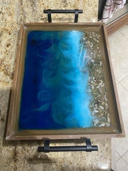 Hand-designed resin art  on wooden tray - unique gift idea!