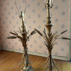 Genuine Hollywood Regency Mid-Century Modern Frederick Cooper Wheat Sheath Lamps Bundle Of Two Gold