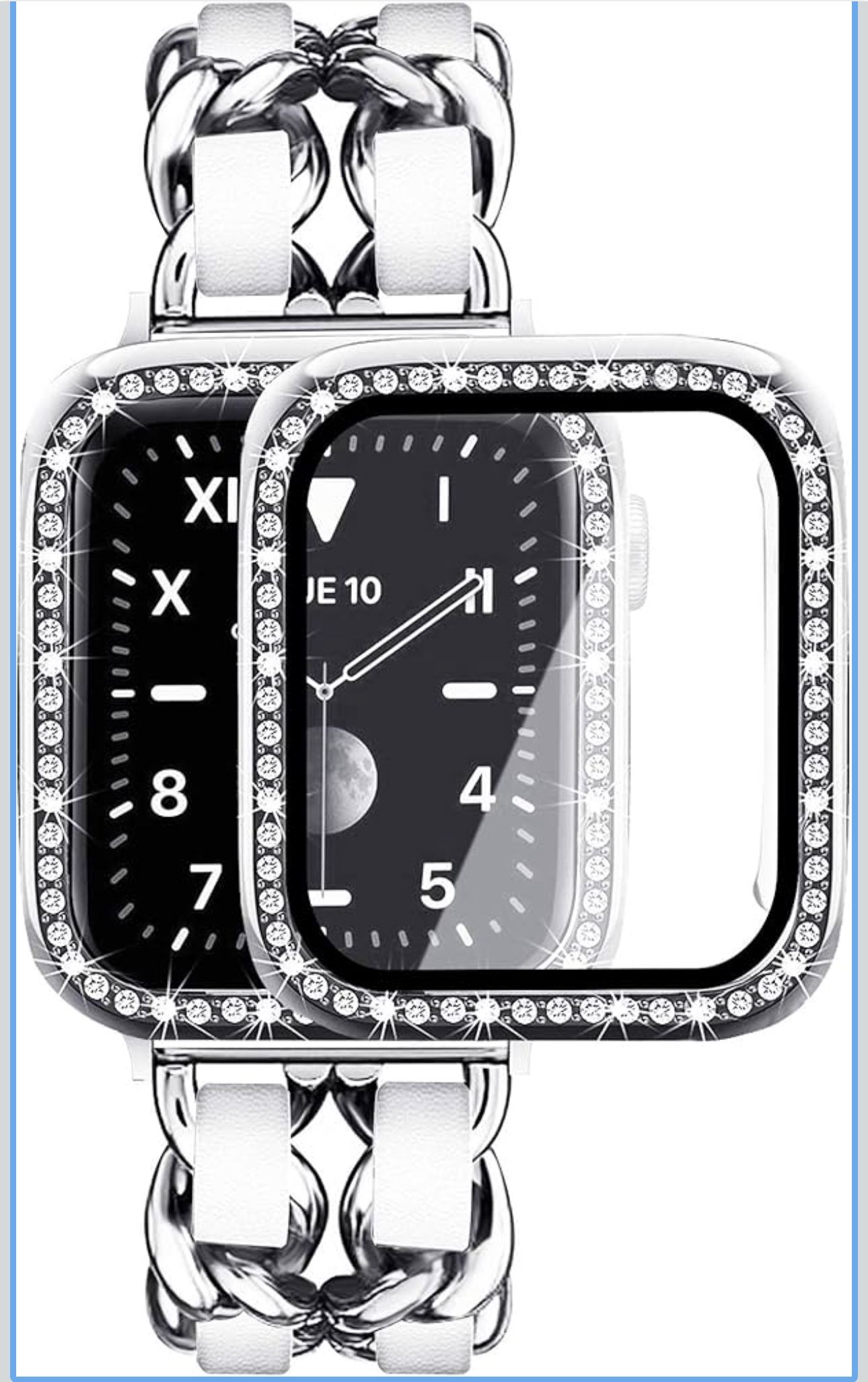 Jewelry Bracelet Metal Strap w/Bling Case For Apple Watch Series 8 7 6 5 4 3 2 1