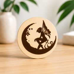 Fairy Moon Wooden Fridge Magnet – Laser Engraved Gift