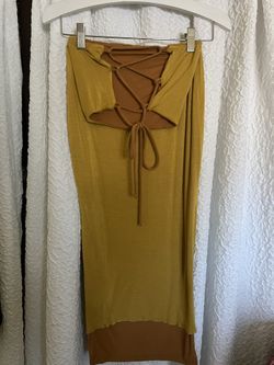 Mustard Yellow Women Two Piece Set Bandeau And Midi Skirt