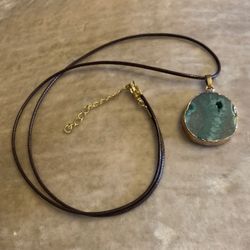 Spider Vein, Agate Pendant With Brown Wax Cord Necklace