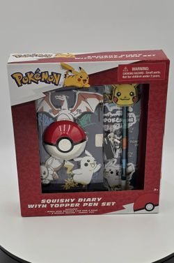 Pokemon Squishy Diary with Pikachu Topper Pen Set Lock & Keys Kids Gift NIB
