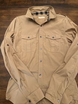 Burberry London Button Up Shirt Camel Tan Beige Plaid Size Small Men