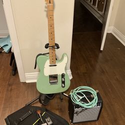 Fender Telecaster (MIM, Maple Neck) Full Kit – Fender Mustang AMP,  Speaker Amp, Case, Strap, Stand, Picks, Accessories