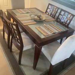 Dinning Extended Table Set Wood/Glass With Credenza