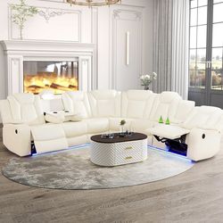 Cream White Leather Power Reclining Sectional Sofa with LED. Brought 4 months ago and too big for our area.