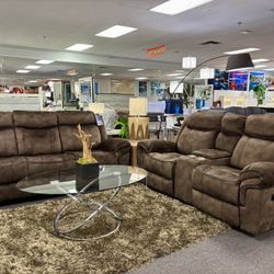 Brown Reclining Furniture Microfiber Sofa & Loveseat Set For Sale (we Deliver) 