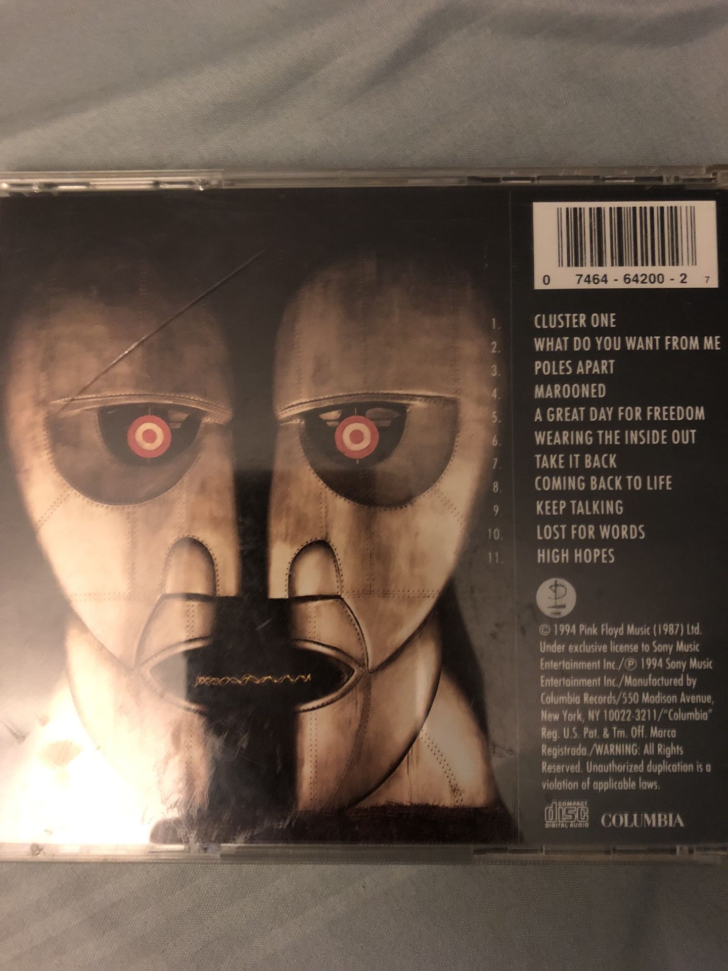 Pink Floyd Division Bell Cd No Cover Art 