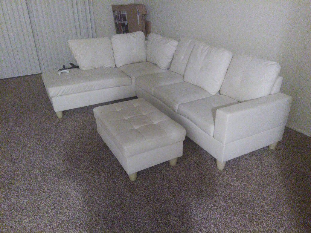 sectional all leather couches with ottoman  (white)