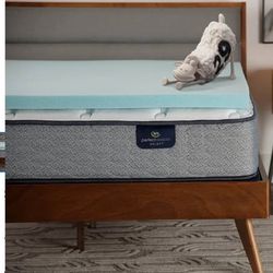 QUEEN 2” Thick Serta Cooling ThermaGel Memory Foam Mattress Topper $40 Firm NEW In Box