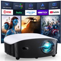 🔥Brand new🔥 Smart Mini Projector with WiFi and Bluetooth - 1200 ANSI 4K Support, Compatible with Netflix/YouTube/Prime Video, AI Auto Focus & Keysto