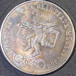 Mexico - 25 Pesos - 1968 - 0.720 Silver - KM# 479.1 with nice tone on both sides