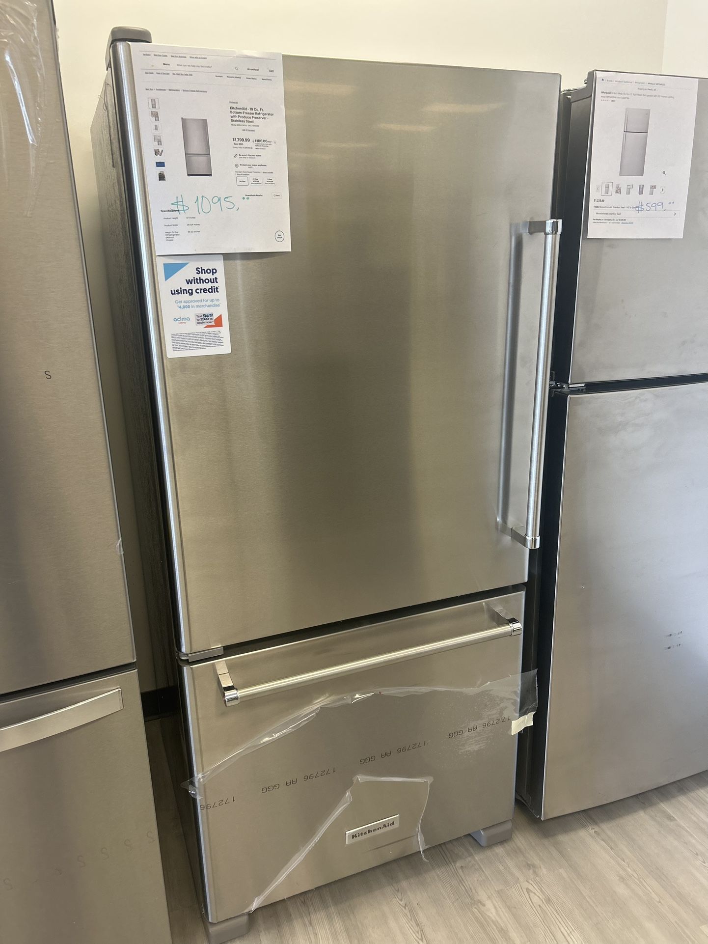 KitchenAid - 19 Cu. Ft. Bottom-Freezer Refrigerator with Produce Preserver - Stainless Steel