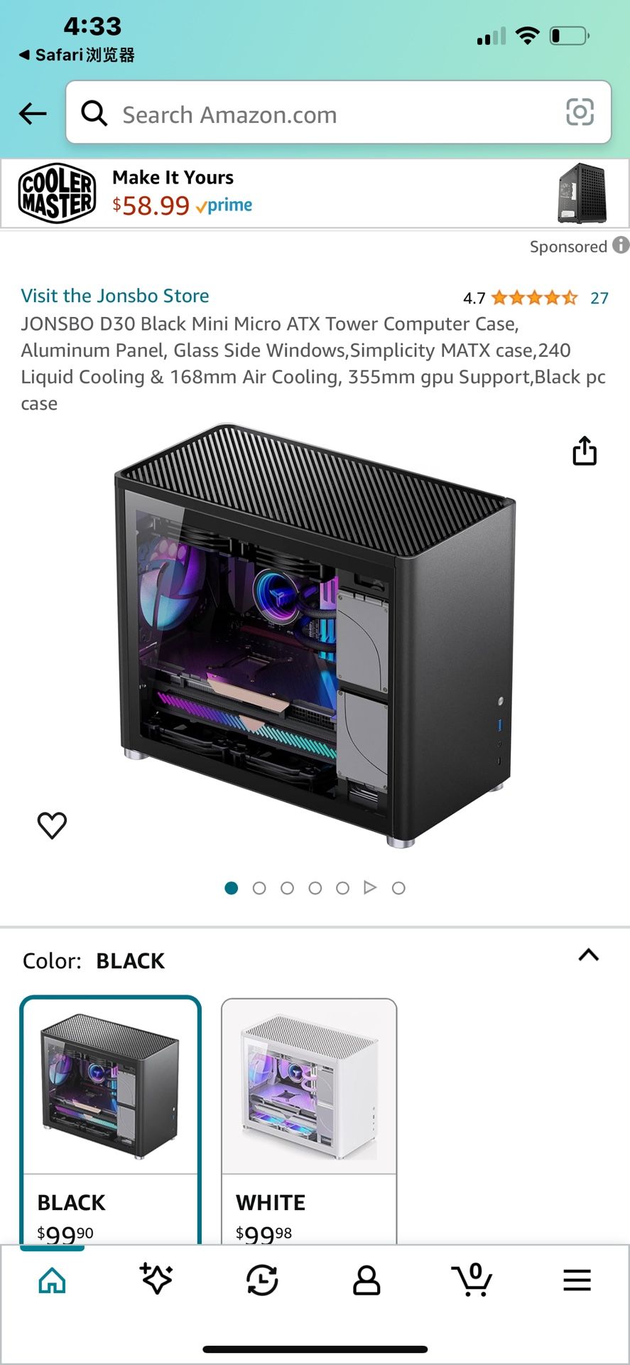 JONSBO D30 Black Mini Micro ATX Tower Computer Case, Aluminum Panel, Glass Side Windows,Simplicity MATX case,240 Liquid Cool