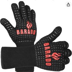 BBQ Gloves, BARADO Grill Gloves Extreme Heat Resistant, Barbecue Grilling Oven Gloves with Non-slip Silicone Coating for Barbecue