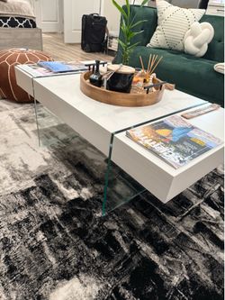Modern Floating-Style Glass and White Coffee Table