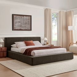 QUEEN CHENILLE UPHOLSTERED PLATFORM BED FRAME IN JAVA (M) $699 FREE LOCAL DELIVERY