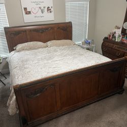 Ashleys Furniture Heavy “SOLID WOOD” Full Bedroom Set, Two Huge Dressers, Wardrobe Armoire and Two Nice Sized End Tables 