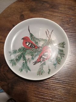 Ceramic Plate with Red Birds on Pine Branches