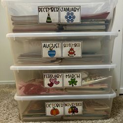 Teacher Monthly Supply Bins