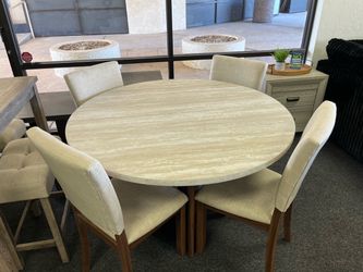 Round Dining Table with 4 Upholstered Chairs