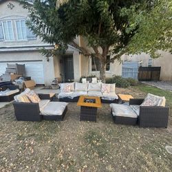 11 Piece Sectional Patio Furniture Set Outdoor Patio Furniture With Propane Fire Pit Table 