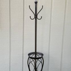 Black Alloy Steel 8 Hook Coat Rack Stand With Umbrella Holder