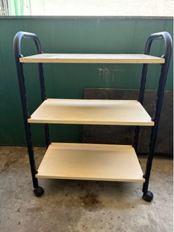 Heavy-Duty 3-Tier Rolling Utility Cart – Wood Shelves, Wheels & Handles!