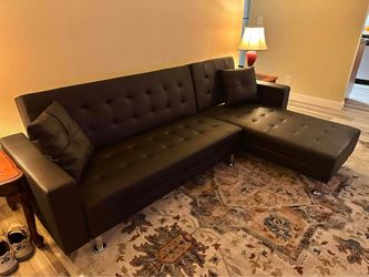 $0 Down!  New Convertible Sectional Sleeper.  Black Or White Leather.  99x62x33H; 72x70x23H. Seat Ht 16”.  Free Delivery!
