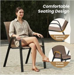 Set of 4, 22" Outdoor Stackable Textilene Chairs with Metal Frame