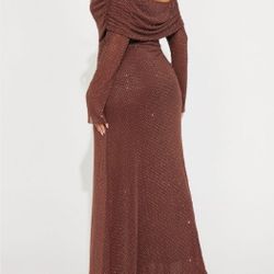 Brown Fashion Nova Austin Embellished Maxi Dress XL