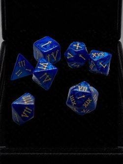 Roman Legion Blue 7pc D&D RPG Dice Set with Bottle