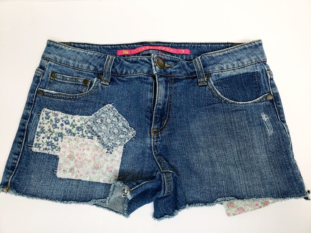 Blue Plaid Jean Shorts For Sale
